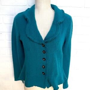Nine West Women's Turquoise Blue Wool Blend Scalloped Collar Cardigan sz M